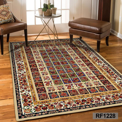 فرشینه مدرن و کلاسیک، با ترکیب رنگهای مختلف، مناسب چیدمانهای امروزی و فضاهای مدرن و کلاسیک